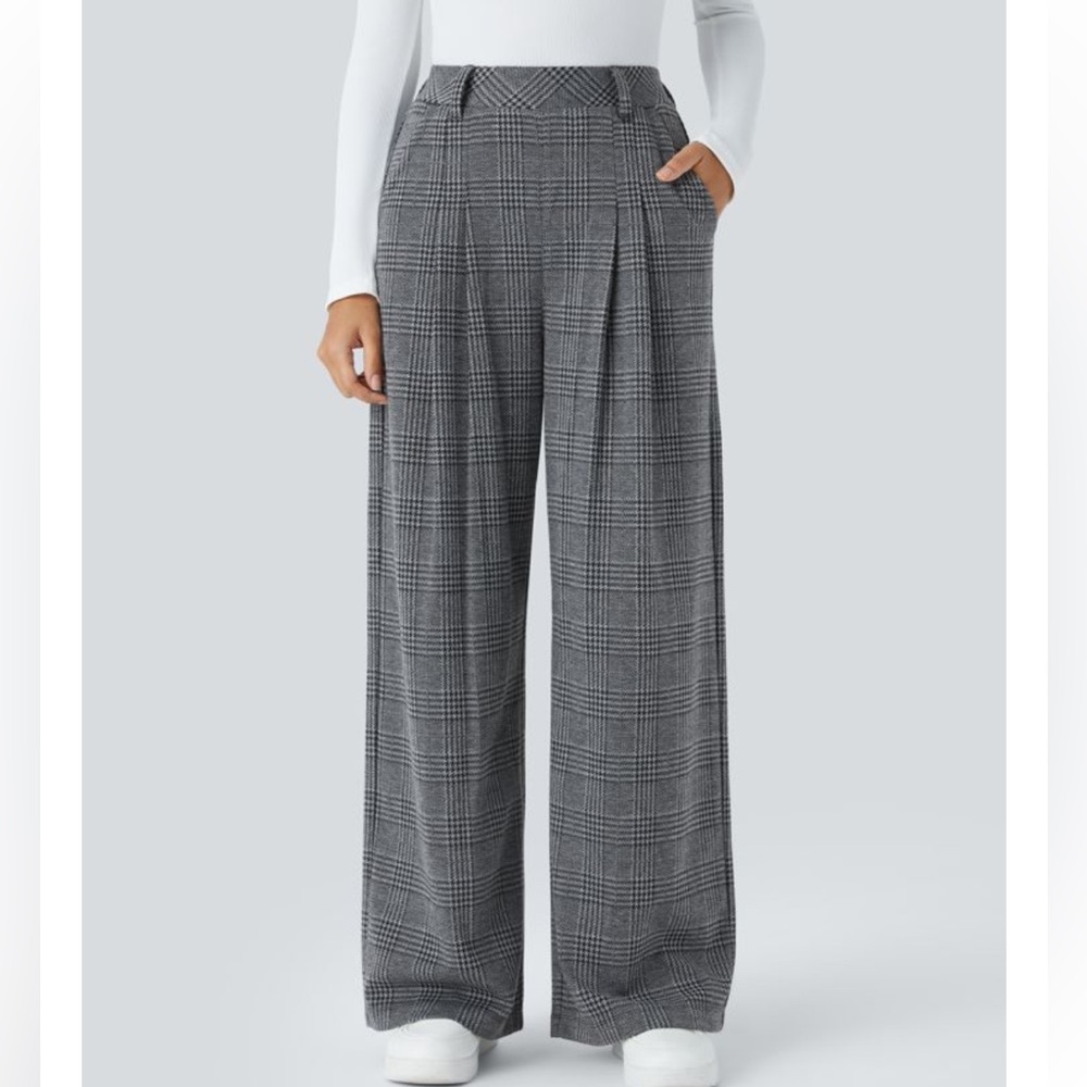 HALARA Gray Checkered Wide-Leg Pants